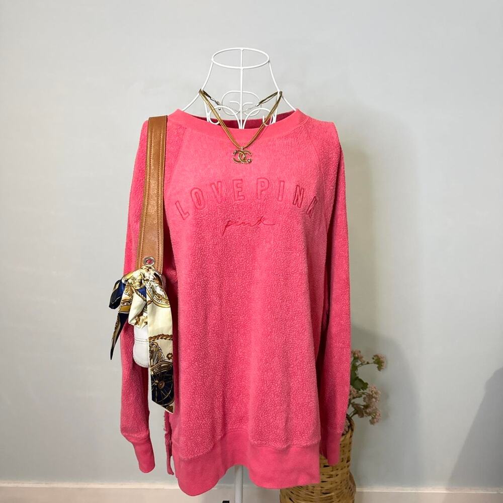 Cute Vintage y2k PINK pink/red crewneck terry cloth hoodie/sweatshirt